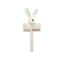 Plaquinha MDF Feliz Páscoa com Coelho Florido Verde - 1 unidade - Cromus - Plaquinha MDF Feliz Páscoa com Coelho Florido Verde - 1 unidade - Cromus -