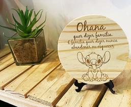 Plaquinha Placa Madeira Pinos Stitch Ohana Família Decoração