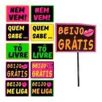 Plaquinhas Divertidas Balada Neon Beijos - 10 Unidades