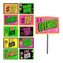 Plaquinhas Divertidas Balada Neon Open Bar - 10 Unidades - Rasul