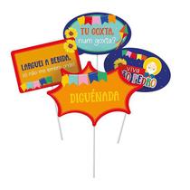 Plaquinhas Divertidas Viva São João - Kit com 8 Unidades para Festas Juninas