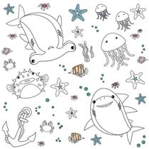 Plástico Adesivo Infantil Colorir Fundo do Mar 45CM X 10M