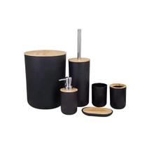 Plasvale, Kit Conjunto para Banheiro Bambu 6 Peças, Preto