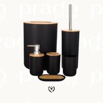 Plasvale, Kit Conjunto para Banheiro Bambu 6 Peças, Preto