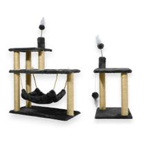 Plataforma 3 Andares e Arranhador 2 Bases Para Gatos Rede Brinquedos