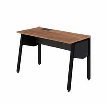 Plataforma de Trabalho Individual 120cm Industrial Tampo Chanfrado com Caixa de Tomadas Executive Nogal E Preto