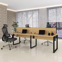 Plataforma Dupla Escrivaninha Tub Corporativa Light 4 Lugares 220cm Industrial Samba e Preto