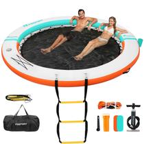 Plataforma flutuante inflável para píer FBSPORT 8 pés verde e laranja Plataforma flutuante inflável para píer FBSPORT 8 pés verde e laranja
