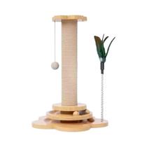 Plataforma Giratória de Sisal para Gato - Brinquedo Durável com Vara e Bolas