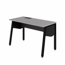 Plataforma Individual Trabalho Escritório com Caixa de Tomadas 150cm Industrial Cinza Sagrado E Preto
