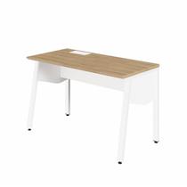 Plataforma Individual Trabalho Escritório com Caixa de Tomadas 150cm Industrial Macadâmia e Branco