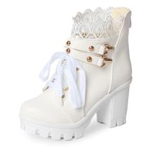 Platform Booties MEOTINA White Chunky Boots para mulheres