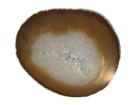 Platter De Pedra Natural Em Ágata Natural Com Borda Dourada
