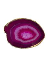 Platter De Pedra Natural Em Ágata Rosa Com Borda Dourada Platter De Pedra Natural Em Ágata Rosa Com Borda Dourada