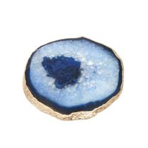 Platter Pedra Ágata Azul de 20 à 24cm Com Banho De Ouro Na Borda