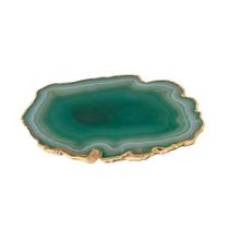 Platter Pedra Ágata Verde de 20 à 24cm Com Banho De Ouro Na Borda