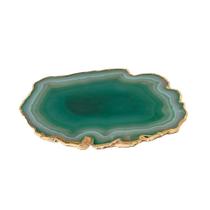 Platter Pedra Ágata Verde de 25 à 30cm Com Banho De Ouro Na Borda Platter Pedra Ágata Verde de 25 à 30cm Com Banho De Ouro Na Borda