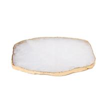 Platter Pedra Quartzo Branco de 25 à 30cm Com Banho De Ouro Na Borda