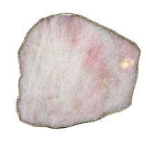 Platter Pedra Quartzo Rosa de 25 à 30cm Com Banho De Ouro Na Borda Platter Pedra Quartzo Rosa de 25 à 30cm Com Banho De Ouro Na Borda