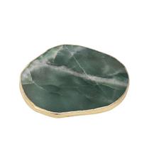 Platter Pedra Quartzo Verde de 15 à 20cm Com Banho De Ouro Na Borda