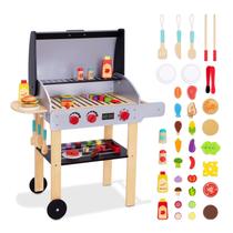 Play Barbecue Toy Grill OOOK Woook Wooden Kids com comida e ferramentas 3+