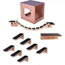 Play Kit Nicho Gatos 10 Pcs Ronroneria Toca, degraus, prateleira, Ponte Mdf 12mm Qualidade e Durável