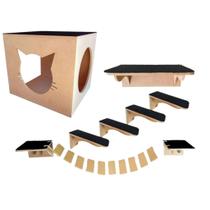 Play Kit Nicho Gatos 7 Pcs Toca Degraus Prateleira Mdf brinquedo de gato