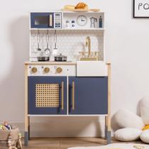 Play Kitchen ROBOTIME Wooden Kids com luzes e sons azuis 3+