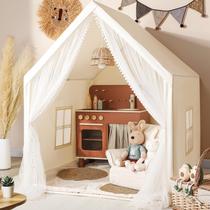 Play Tent Monobeach Beige com cortina de malha longa para crianças