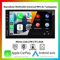Player Multimídia Para Carro 2DIN De 7 Polegadas Com Tela Touch, Android Auto, CarPlay, Mirrorlink,