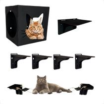 Playground Arranhador Gatos Kit Mdf com Carpete 7 Pçs Nicho Prateleiras Em Preto