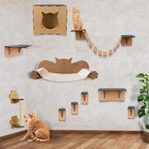 Playground De Gato 10 Peças Resistente Kit Brinquedo Ponte Nicho Arranhador Sisal Rede Circuito Suspenso