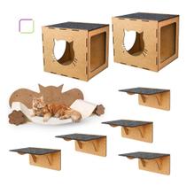 Playground de Gatos com 8 Peças Brinquedo para Gato Nicho Rede Diversão para seu Pet Prateleiras Mdf - Box Fan