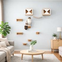 Playground Gato 9pçs Prateleiras e Nichos Montado MDF 15mm REFORÇADO Moderno Triângulos -