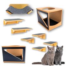 Playground Gato 9pcs Prateleiras Nichos Montado Com Rede Resistente Hipotenusa