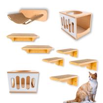 Playground Gato 9pcs Prateleiras Nichos Montado Com Rede Resistente Onda Sonora