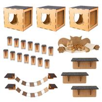 Playground Gatos 23 peças Prateleiras Circuito Escada Gato Mdf Nicho Arranhador Cama Ponte Pet