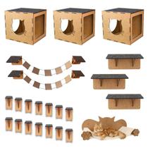 Playground Gatos 23pçs Kit Completo Brinquedo Prateleiras Nichos Rede Escadinha Circuito com Carpete