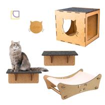 Playground Gatos de Parede Kit 4 Peças Prateleira Cama Nicho