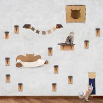 Playground Gatos Kit 18 Peças Prateleira Nicho Arranhador Parede Escadinha Circuito com Carpete Playground Gatos Kit 18 Peças Prateleira Nicho Arranhador Parede Escadinha Circuito com Carpete
