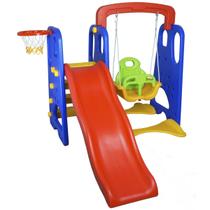 Playground Infantil 3 em 1 Escorregador Balanço Cesta Basquete Brinquedo Importway IWPI-3X1 Colorido