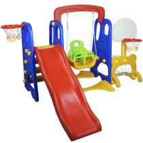 Playground Infantil 5 em 1 Escorregador Balanço Cesta Basquete Gol Brinquedo Importway BW-050