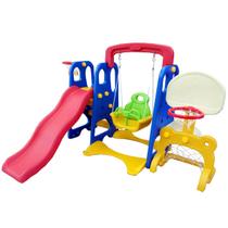 Playground Infantil Com Balanço Escorregador Para Criança Cesta de Basquete e Gol 5 Em 1 Importway