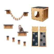 Playground Para Gato 10 Peças Degrau Ponte Nicho Prateleira Carpete Arranhador De Parede Cru Em Mdf