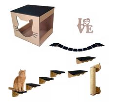 Playground para gato 9 pçs cru com carpete preto