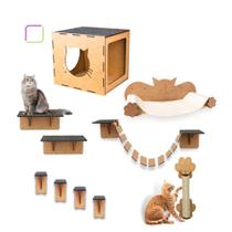 Playground Para Gato Kit 10 Peças Arranhador Sisal Ponte Prateleira Degrau Caixa