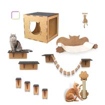 Playground Para Gato Kit 10 Peças Arranhador Sisal Ponte Prateleira Degrau Caixa