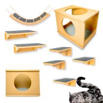 Playground Para gato MDF 15mm REFORÇADO CRU 9pcs Parque Para Gatos Já Montado com Carpete
