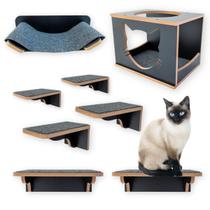 Playground Para Gato REFORÇADO 8 pçs MDF 15mm LAMINADO Parque Para Gatos c/ Rede e 1 Nicho