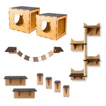 Playground para Gatos 10 peças Prateleiras Circuito Escada Gatil Mdf Nicho Arranhador Cama Ponte Pet Playground para Gatos 10 peças Prateleiras Circuito Escada Gatil Mdf Nicho Arranhador Cama Ponte Pet